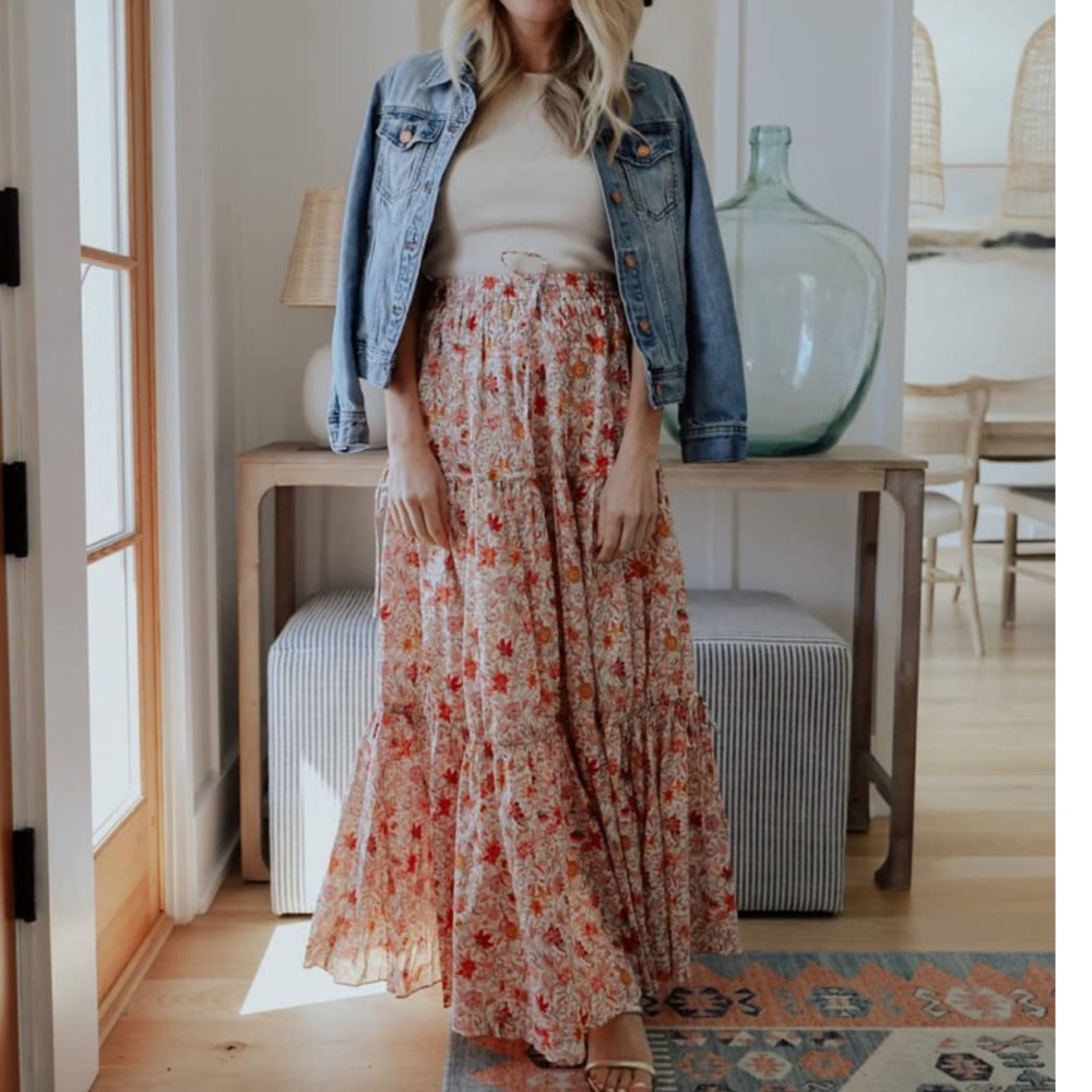 J.Crew NWT Tiered organic cotton maxi skirt in Liberty Garden of Life Fabric, XS